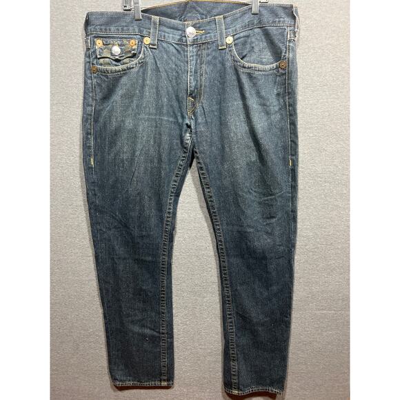 True Religion Mens Straight Bootcut Horseshoe Paint Flaps Pockets Jeans Size 38 - Picture 5 of 10